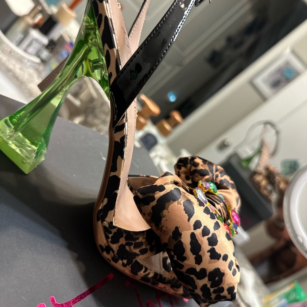 Betsey Johnson Brown and Green Heels with Leopard Print